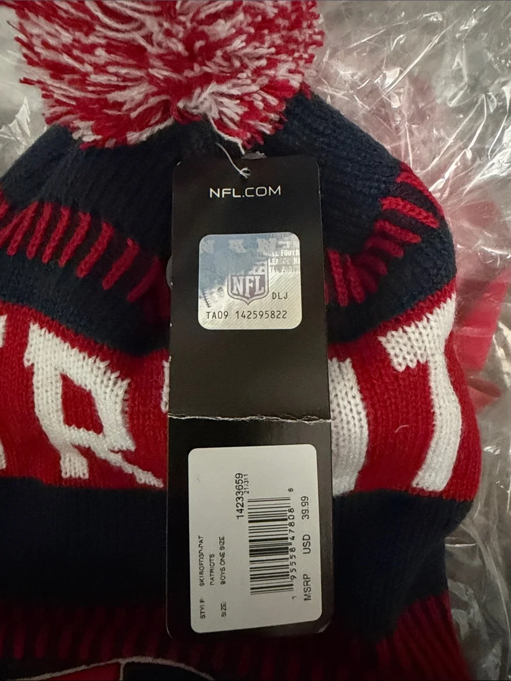 NFL Patriots Kids Knit Pom Hat - Navy, Red, White